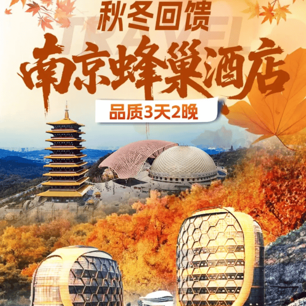 上海出发3日汽车游 2晚连住南京网红外星人基地蜂巢酒店 赏栖霞红枫逛夫子庙